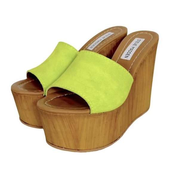 Steve Madden Sandra neon  Green Wedge platforms Size 7 Slip-On Comfort - Picture 10 of 11